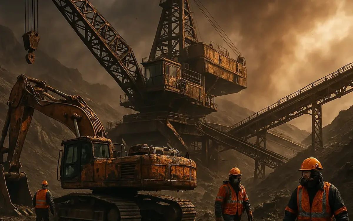 A photorealistic digital rendering of rugged and extreme industrial environments. The scene features