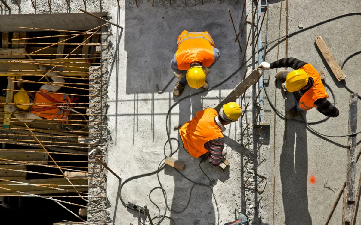 Construction site workers - aerial - Top View